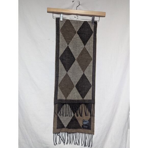 Betmar Vintage Made In Italy Scarf Brown Diamond Argyle Pattern Unisex Adult - Picture 1 of 4